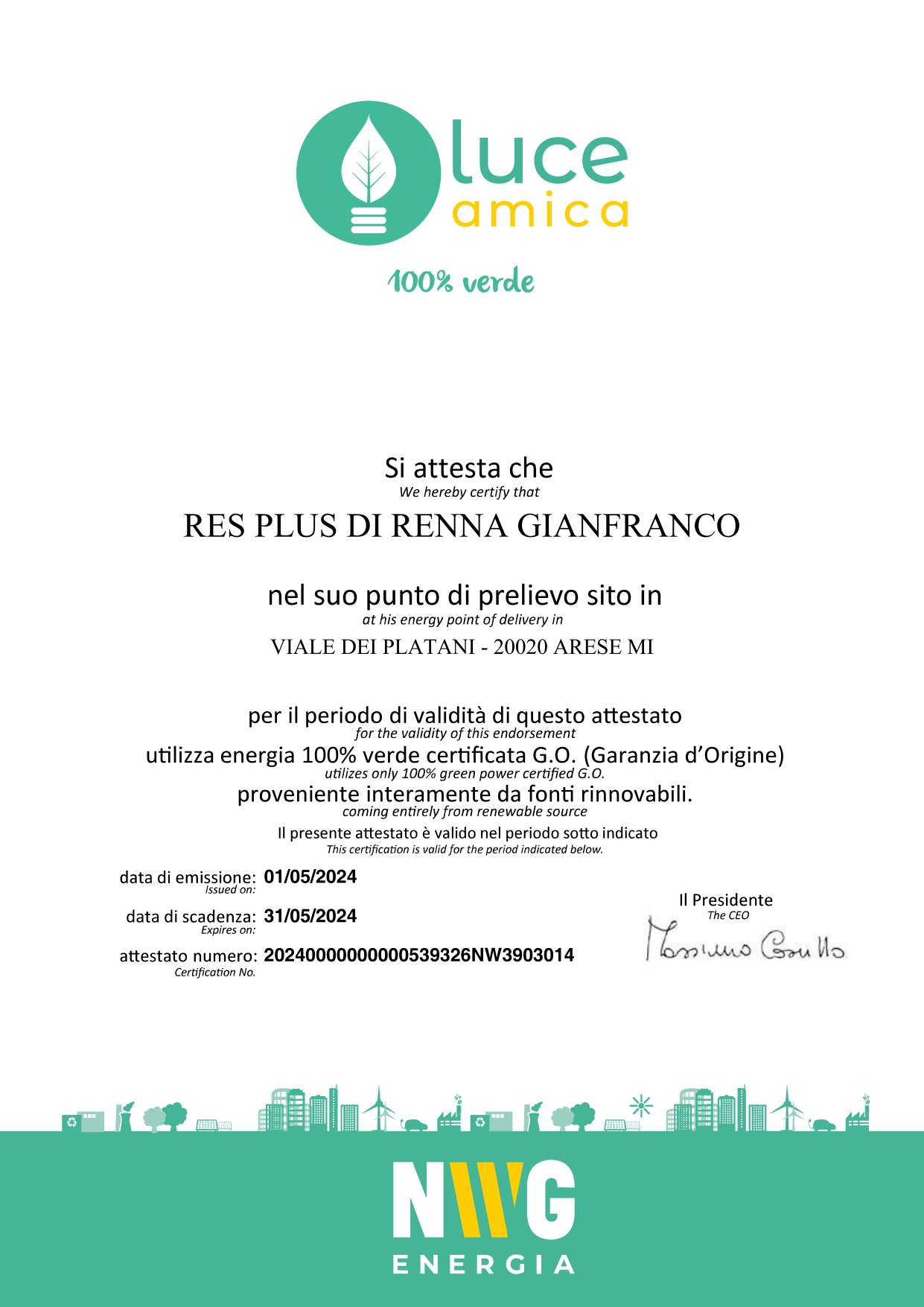 LUCE AMICA 100% VERDE